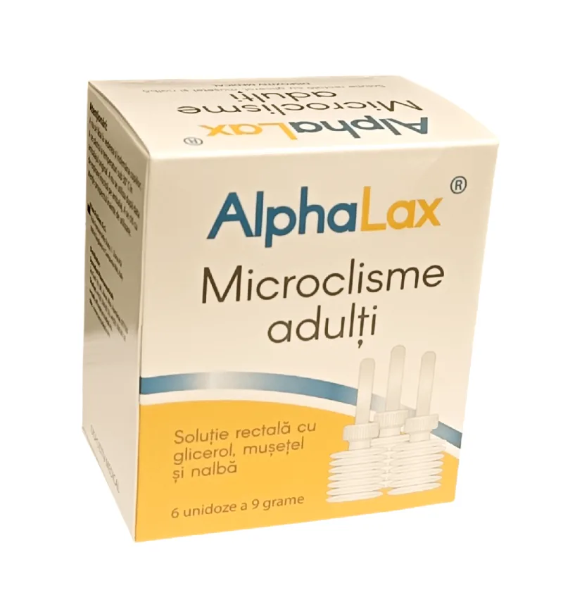 Alphalax Microclisme cu glicerol, musetel si nalba pentru adulti 6 unidoze SyncoDeal Pharmaceuticals — preț și oferte