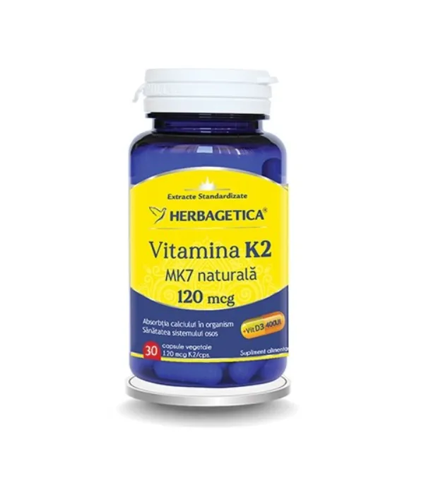 VITAMINA K2 MK7 NATURALA 120MCG X 30 CAPS. HERBAGETICA — preț și oferte