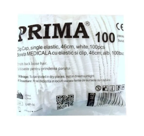Boneta medicala unica folosinta cu elastic si clip 100 bucati Prima — preț și oferte