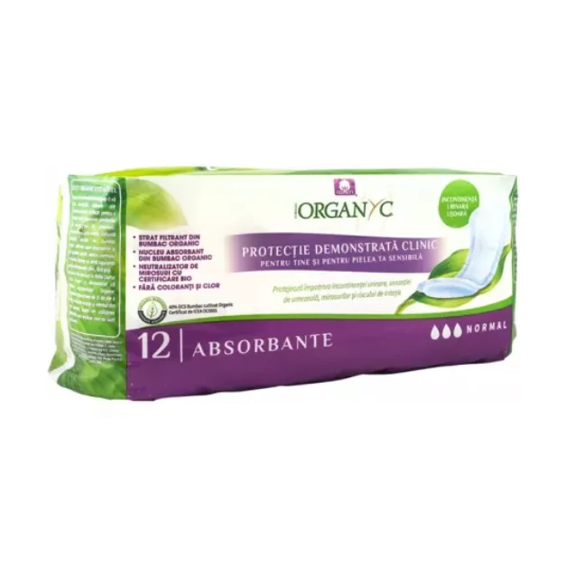 Absorbante normale din bumbac organic pentru incontinenta, 12 bucati, Organyc — preț și oferte