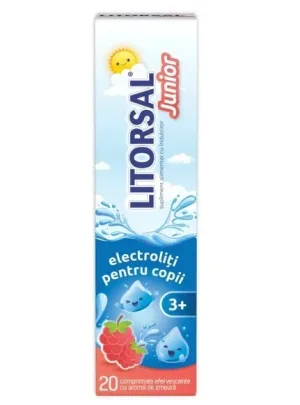 Zdrovit Litorsal Junior Electroliti pentru copii 3+ ani cu aroma de zmeura 20 comprimate efervescente