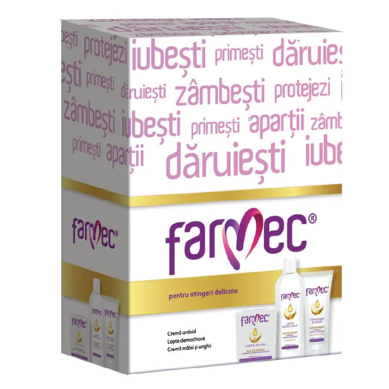 Farmec caseta 44690 (Crema maini unghii cu argan 100ml + Crema antirid 50ml + Lapte demachiant cu ulei de argan 150ml) 1 pach. Farmec — preț și oferte