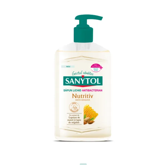 Sanytol Sapun antibacterian nutritiv cu laptisor de matca si lapte de migdale 250 ml — preț și oferte