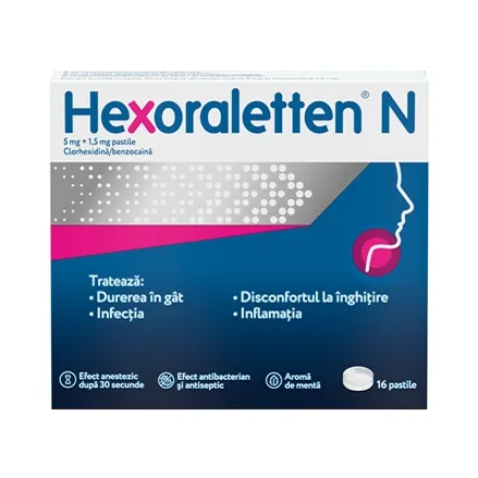 Hexoraletten N, 16 pastile de supt, Kenvue — preț și oferte