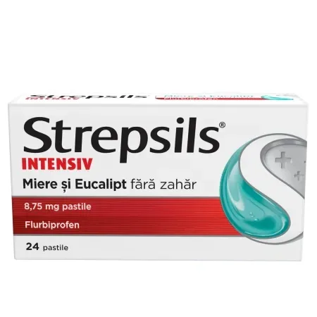 Strepsils Intensiv Miere si Eucalipt fara zahar 8,75mg, 24 pastile de supt, Reckitt — preț și oferte