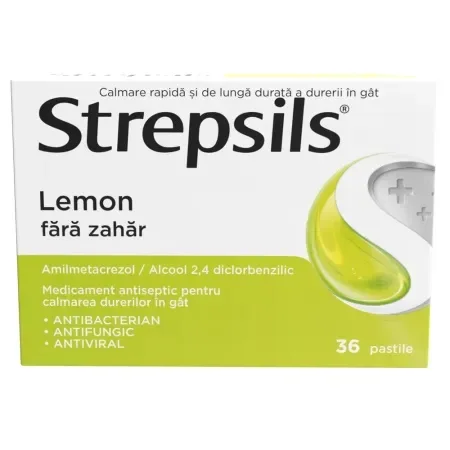 Strepsils Lemon fara zahar, 36 pastile de supt, Reckitt — preț și oferte