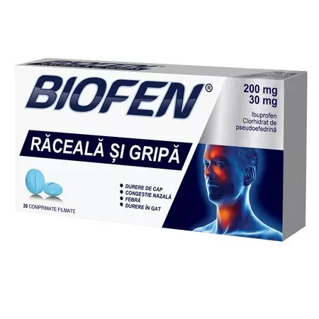 Biofen raceala si gripa 200mg/30mg, 20 comprimate filmate, Biofarm — preț și oferte