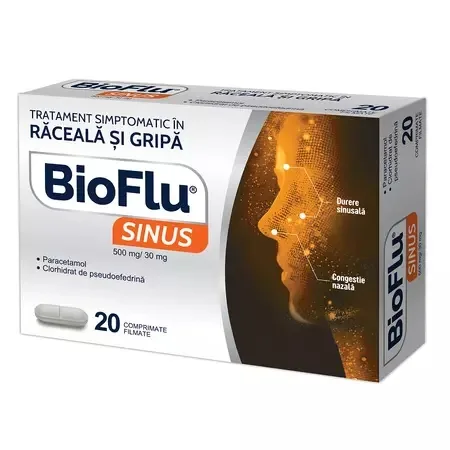 Bioflu Sinus 500mg/30mg, 20 comprimate filmate, Biofarm — preț și oferte