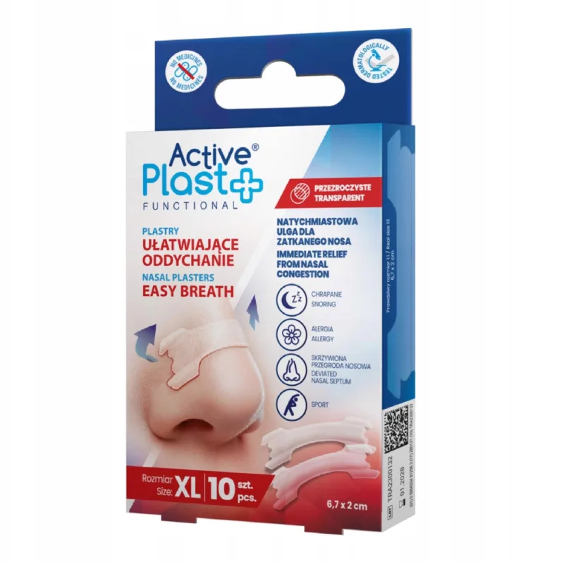 Plasturi nazali respiratie usoara, transparenti XL, 10 bucati, ActivePlast — preț și oferte