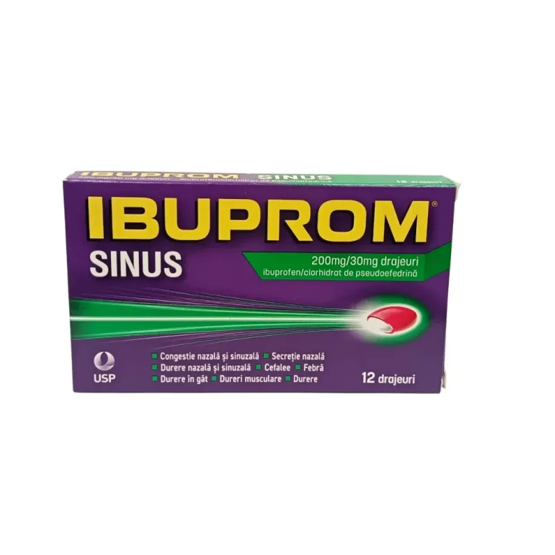 Ibuprom Sinus 200mg/30mg, 12 drajeuri, USP — preț și oferte