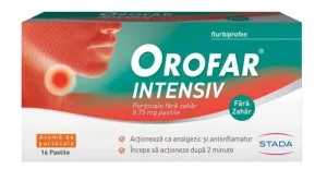 Orofar Intensiv portocale fara zahar, 8,75mg, 16 comprimate de supt, Stada