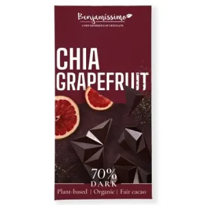 Ciocolata neagra 70% cu Chia si Grapefruit Bio, 60 g, Benjamissimo