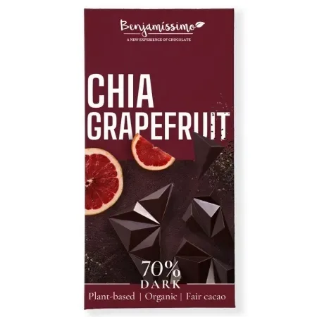 Ciocolata neagra 70% cu Chia si Grapefruit Bio, 60 g, Benjamissimo — preț și oferte
