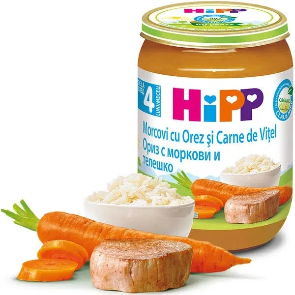 HIPP Morcovi cu Orez si Carne de Vitel BIO 4luni+, 190 g — preț și oferte
