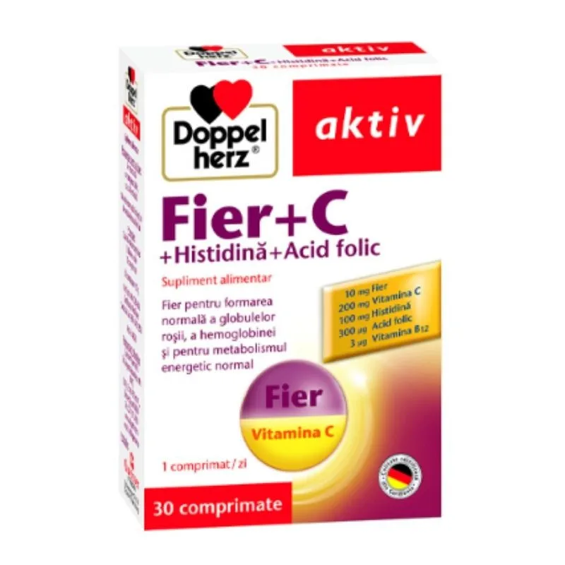 Doppelherz Fe+Vitamina C+histidina +acid folic, 30 tablete — preț și oferte