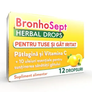 BronhoSept Herbal Drops, tuse și gât iritat, 12 dropsuri, Justin Pharma