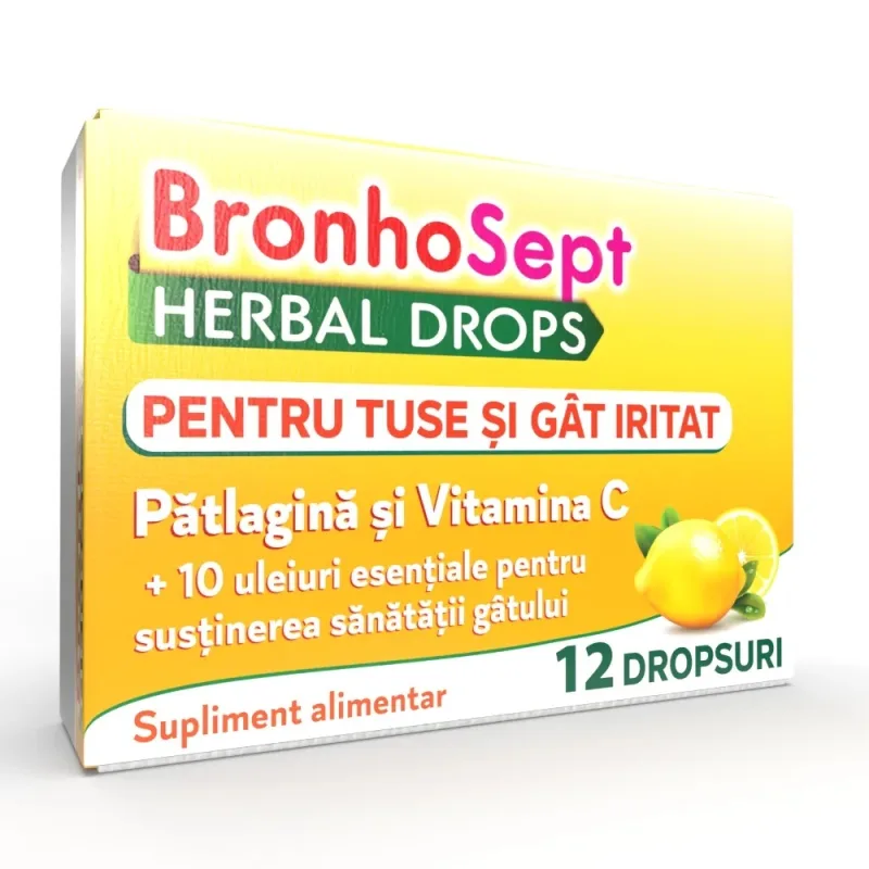 BronhoSept Herbal Drops, tuse și gât iritat, 12 dropsuri, Justin Pharma — preț și oferte