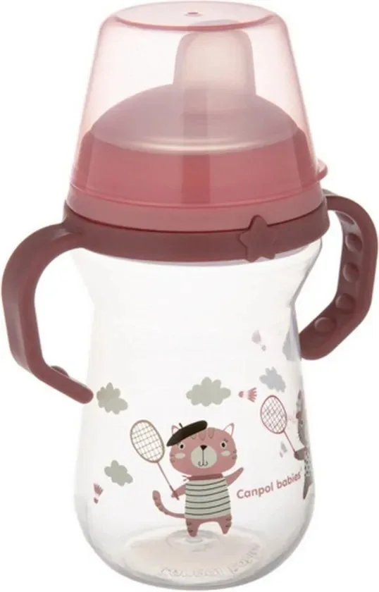 Cana cu cioc de silicon Bonjour Paris roz, 56/613, 250ml, Canpol CANPOL BABIES — preț și oferte