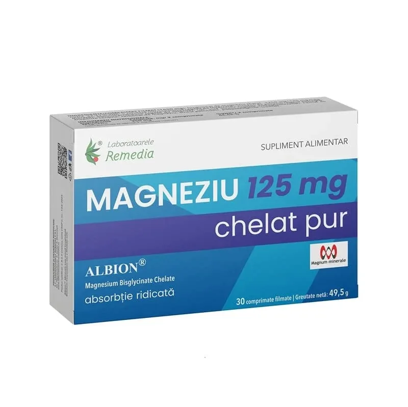 Magneziu Chelat Pur, 125mg, 30 comprimate filmate, Remedia Laboratoarele Remedia — preț și oferte