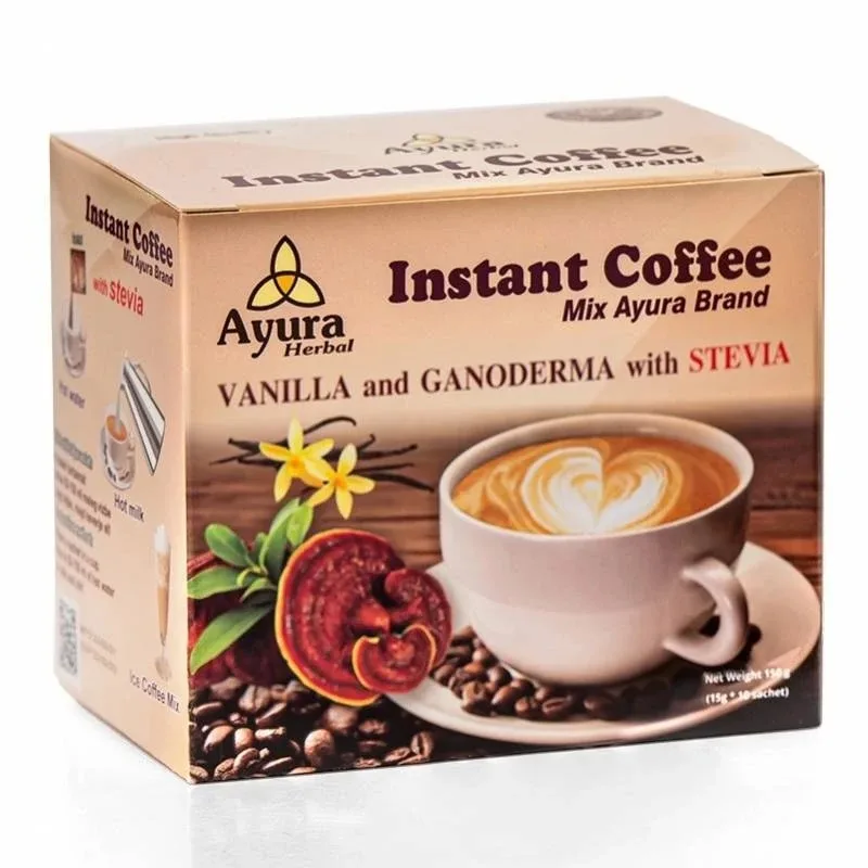 Cafea cu ganoderma, stevie si scortisoara Instant Coffee Mix, 10 plicuri Ayura Herbal — preț și oferte