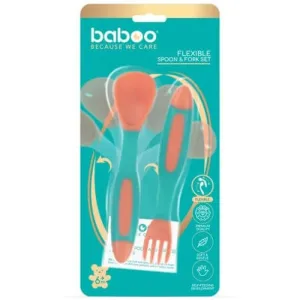 Set lingurita si furculita flexibile, Portocaliu/Verde, 6l+, Baboo