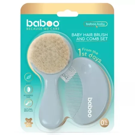 Set perie si pieptene bebe, Albastru, 0 luni+, Baboo — preț și oferte