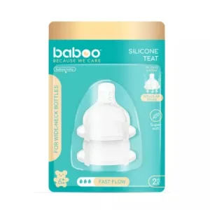 Tetina din silicon anticolici cu 3 valve, Debit rapid, 6 luni+, 2 bucati, Baboo