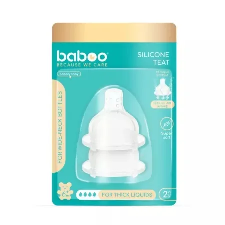 Tetina silicon anticolici pentru lichide groase, 6l+, 2 bucăți, Baboo — preț și oferte