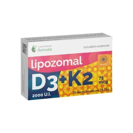 Lipozomal D3 2000ui + K2 75mcg, 30 capsule, Remedia Laboratoarele Remedia — preț și oferte