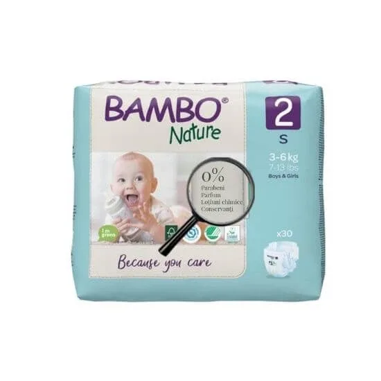 Scutece Nr. 2, 3- 6 kg, 30 bucati, Bambo Nature — preț și oferte