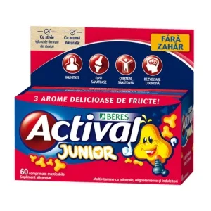 Actival Junior cu 3 arome delicioase de fructe, 60 comprimate masticabile, Beres BERES PHARMACEUTICALS — preț și oferte