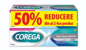 Pachet crema adeziva pentru proteze Ultra Fixare Neutro, 40g, 1+1-50%, Corega