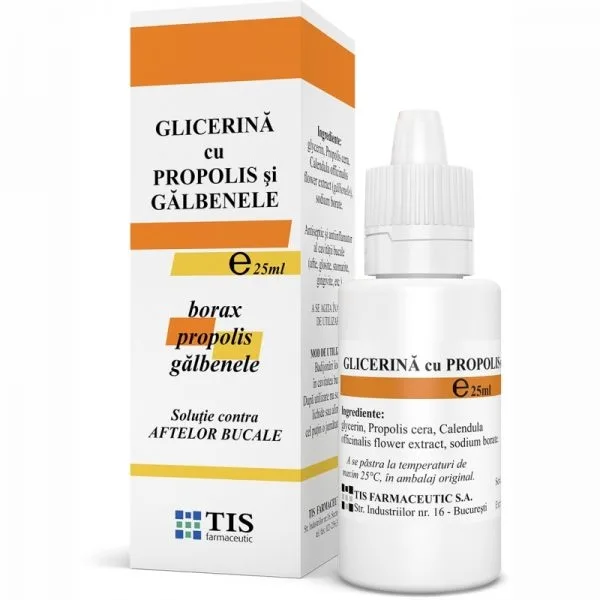 Solutie contra aftelor cu glicerina, propolis si galbenele, 25 ml, Tis TIS FARMACEUTIC — preț și oferte