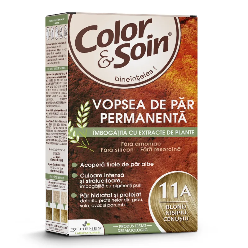 Vopsea de par fara amoniac, fara silicon, blond nisipiu cenusiu, 11A, Color&Soin COLOR SOIN — preț și oferte