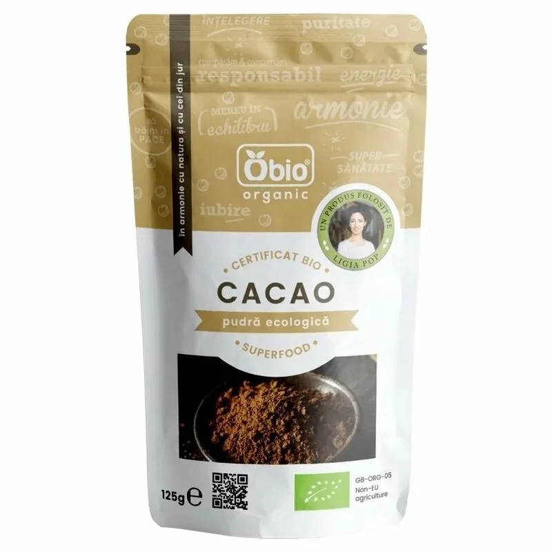 Cacao pudra raw eco, 125g, OBio — preț și oferte