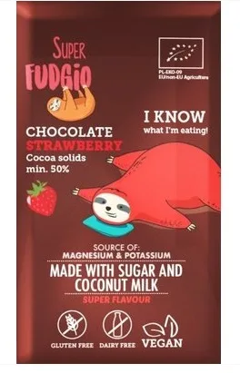 Ciocolata bio cu capsuni, 80g, Super Fudgio — preț și oferte
