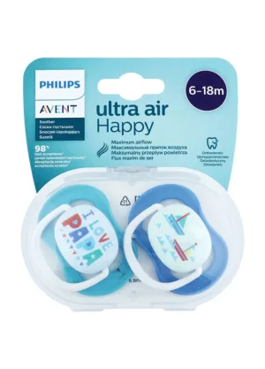 Suzete ortodontice din silicon Ultra Air Design Boys, 6-18luni, 2 bucati, SCF080/03, Avent