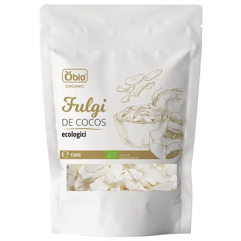 Fulgi de cocos raw bio, 150g, OBio — preț și oferte