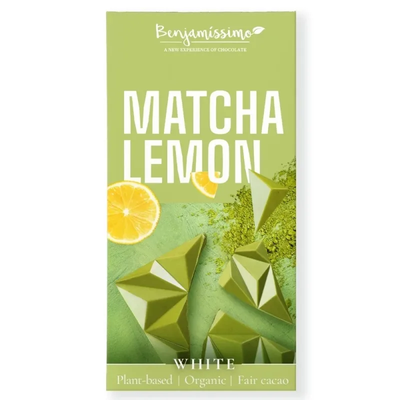 Ciocolata albă cu matcha și lămâie, 60g, Benjamissimo — preț și oferte
