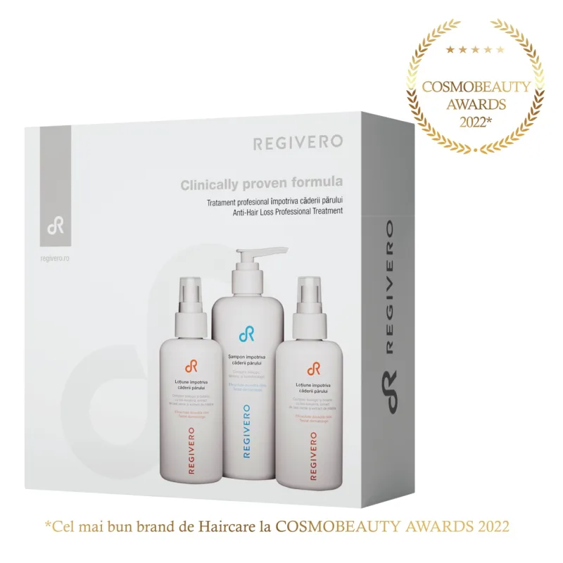 Set Sampon impotriva caderii parului, 250ml, 1 bucata + Lotiune impotriva caderii parului, 150ml, 2 bucati, Regivero — preț și oferte