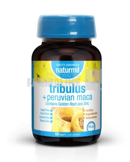 Tribulus 350mg + Peruvian Maca 350mg, 60 tablete, Naturmil — preț și oferte