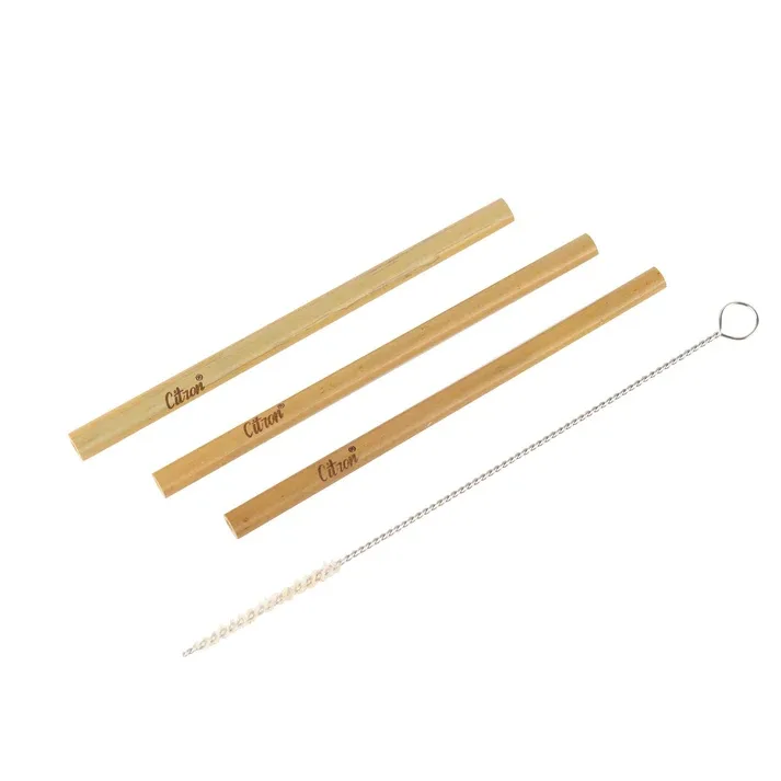 Set de 3 paie din bambus + perie de curatare, Citron — preț și oferte