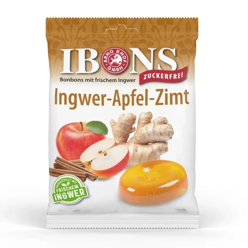 Ghimbir cu Mere și Scorțișoară, dropsuri, 75g, Ibons — preț și oferte