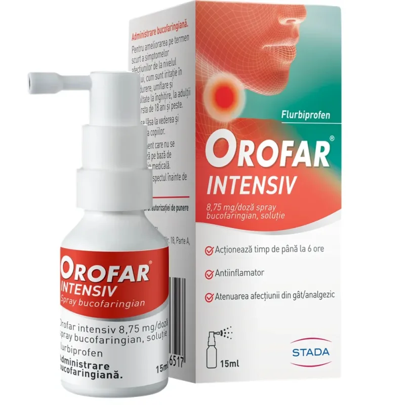 Orofar Intensiv, 8,75 mg/ doza spray bucofaringian, solutie, 15ml, Stada — preț și oferte