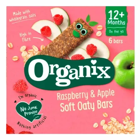 Batoane din ovaz integral cu mere si zmeura bio, +12 luni, 6 batoane, Organix — preț și oferte