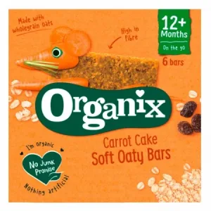 Batoane din ovaz integral cu morcov si mere bio, +12 luni, 6 batoane, Organix