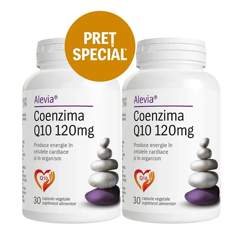 Coenzima Q10 120mg, 30 + 30 capsule vegetale, Alevia — preț și oferte
