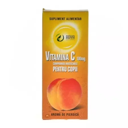 Vitamina C 100mg cu aroma de piersica pentru copii, 30 comprimate, Adya Green Pharma — preț și oferte