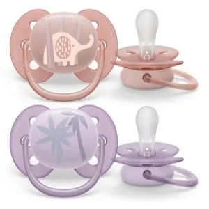 Suzete Ultra Soft 0-6 luni, Roz si Mov cu Desen, SCF091/09, 2 bucati, Philips Avent