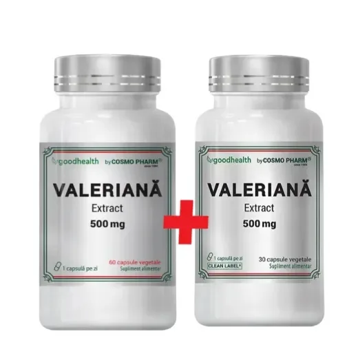 Valeriana extract 500mg, 60+30 capsule vegetale, Cosmopharm — preț și oferte